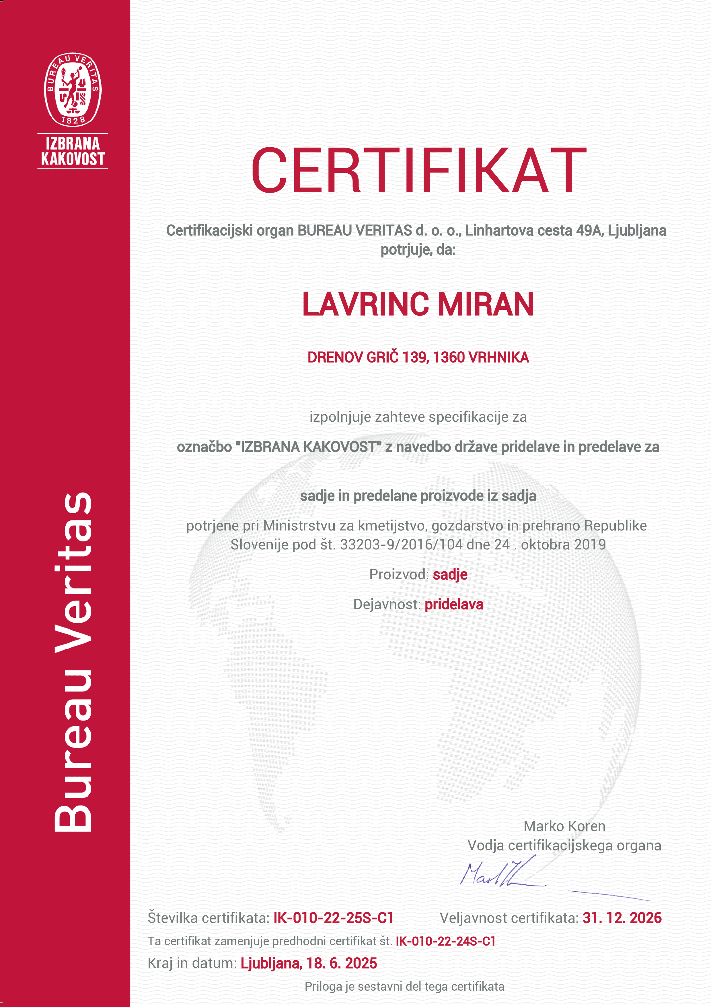 Predogled IKS certifikata 2025